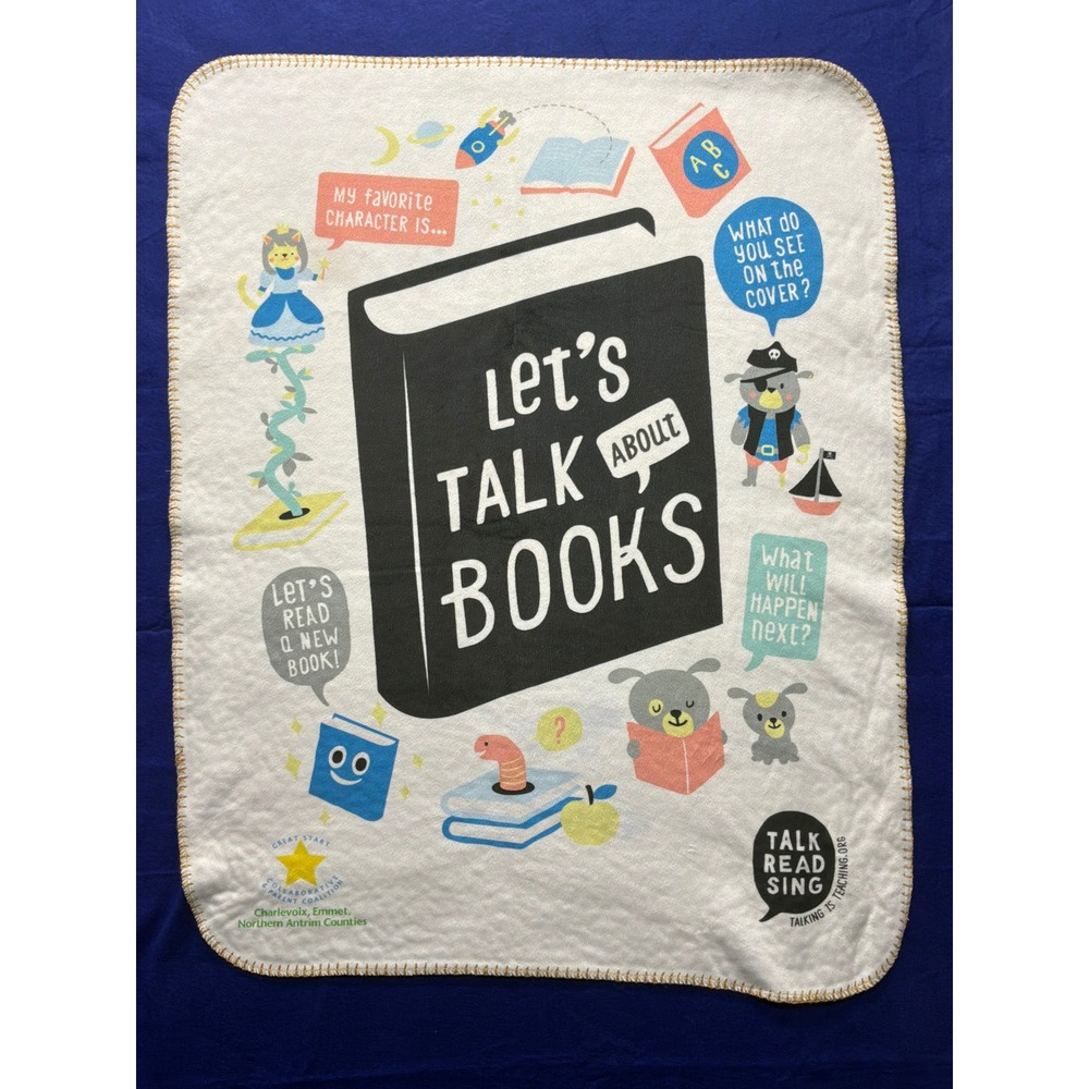 Terry Town Let's Talk About Books Baby Blanket OS White